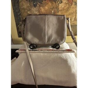 Fossil crossbody leather purse grey worn gold accents